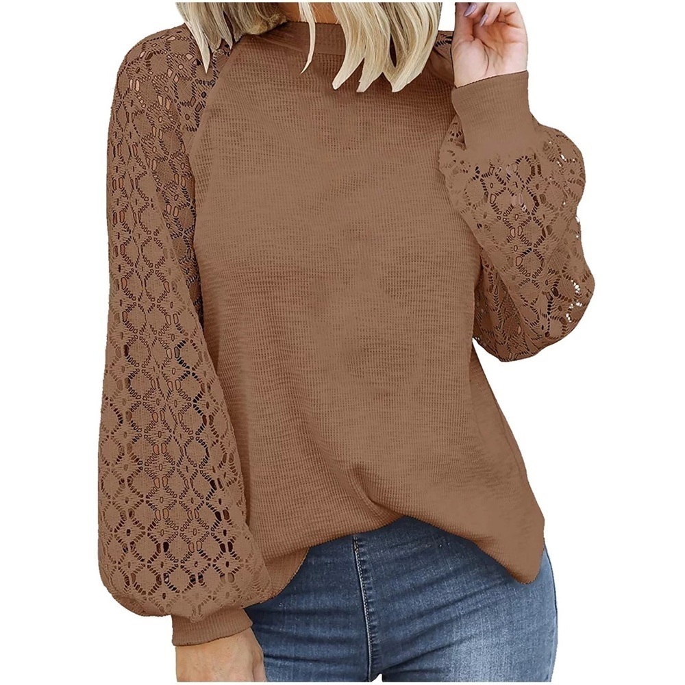 Nwt Yundai Long Sleeve Loose Crew Neck Shirt Lace Raglan Knit Top